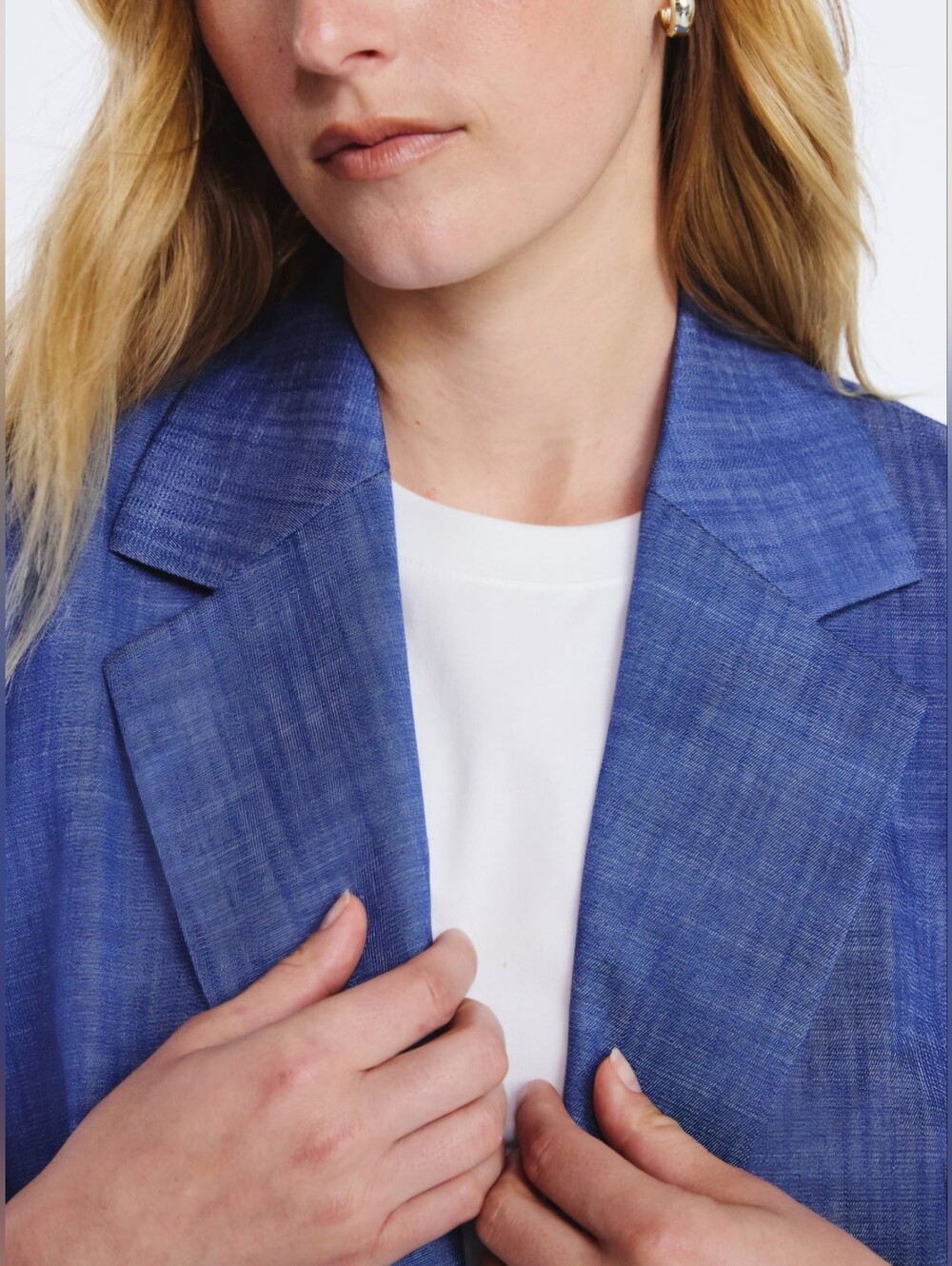 NWT Free Assembly Indigo Crosshatch Blazer Women’s Single-Breasted Jacket - Picture 6 of 8